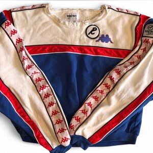 Kappa Off-the-Shoulder Sweater in Red, Blue, and Cream